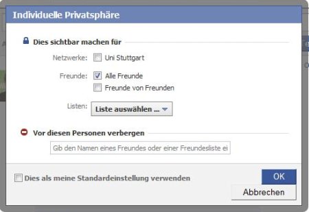 Facebook-Statusmeldungen privat bzw. nur für einzelne Listen sichtbar machen (Screenshot 2)