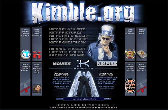 Screenshot kimble.org (Kim Schmitz) - Ende der 90er